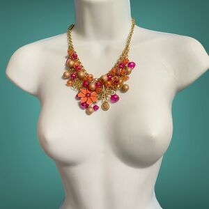 MADISON TYLER Gold Pink Beads Statement Necklace